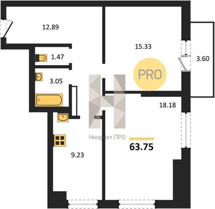 Продажа 2-комнатной квартиры 63,8 м², 25/27 этаж