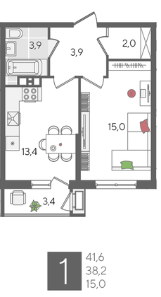Продажа 1-комнатной квартиры 41,6 м², 3/24 этаж