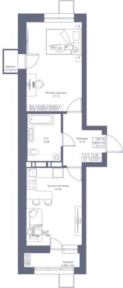 46,3 м², 1-комн. квартира, 14/17 этаж