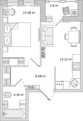 36,3 м², 1-комн. квартира, 12/17 этаж