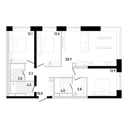 95,6 м², 3-комн. квартира, 3/26 этаж