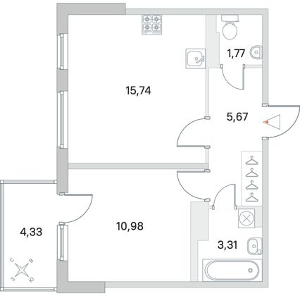 Продажа 1-комнатной квартиры 38,8 м², 4/4 этаж