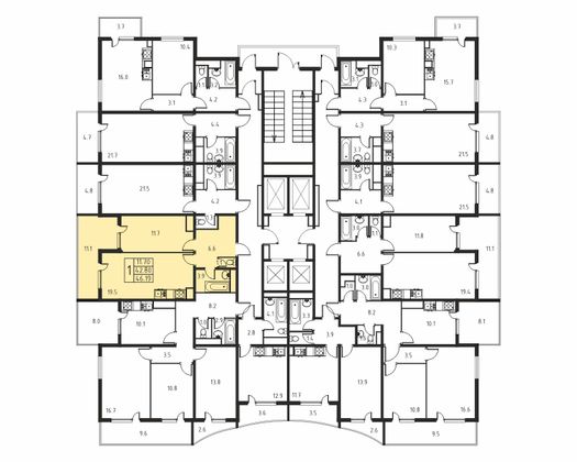 42,8 м², 1-комн. квартира, 13/24 этаж