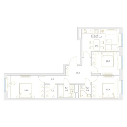 Продажа 3-комнатной квартиры 81,4 м², 14/23 этаж