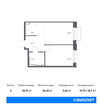 42,2 м², 1-комн. квартира, 11/21 этаж