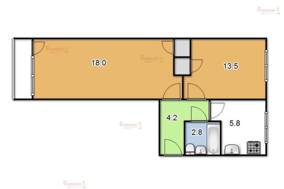 Продажа 2-комнатной квартиры 42,2 м², 2/5 этаж