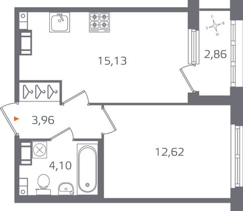 Продажа 1-комнатной квартиры 37,2 м², 3/15 этаж