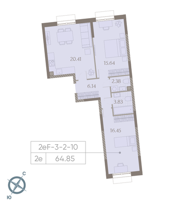 64,8 м², 2-комн. квартира, 4/23 этаж