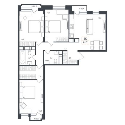 81,7 м², 3-комн. квартира, 7/8 этаж