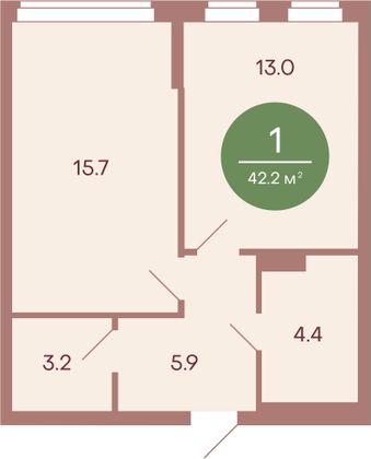 Продажа 1-комнатной квартиры 42,1 м², 1/17 этаж