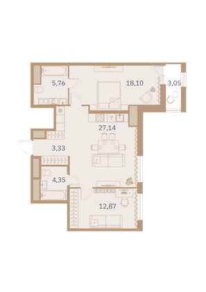 73,1 м², 2-комн. квартира, 5/12 этаж