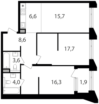 Продажа 2-комнатной квартиры 74,4 м², 12/15 этаж