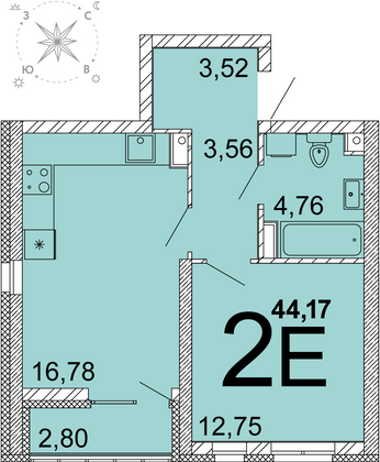 42,5 м², 1-комн. квартира, 29 этаж