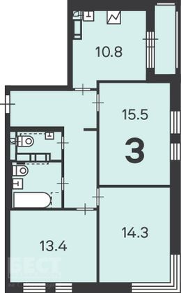 Продажа 3-комнатной квартиры 73,1 м², 7/15 этаж