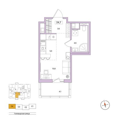 24,7 м², студия, 3/11 этаж