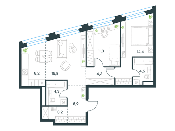 Продажа 3-комнатной квартиры 71,9 м², 22/26 этаж