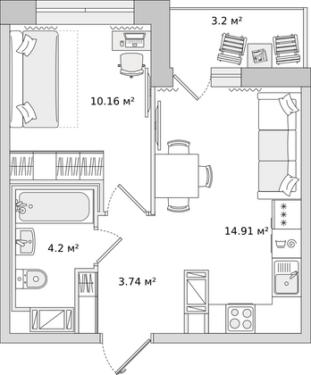 32,7 м², 1-комн. квартира, 2/17 этаж