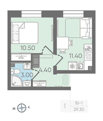 Продажа 1-комнатной квартиры 29,3 м², 6/16 этаж