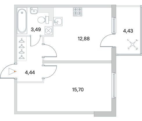 Продажа 1-комнатной квартиры 37,8 м², 2/4 этаж