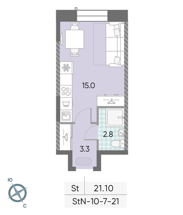 Продажа квартиры-студии 21,1 м², 8/28 этаж