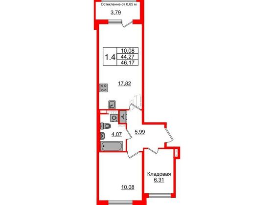 Продажа 1-комнатной квартиры 44,3 м², 4/4 этаж