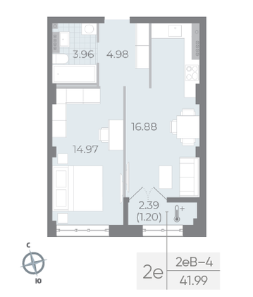 Продажа 1-комнатной квартиры 42 м², 5/8 этаж