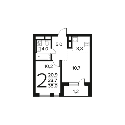 Продажа 2-комнатной квартиры 35 м², 14/14 этаж