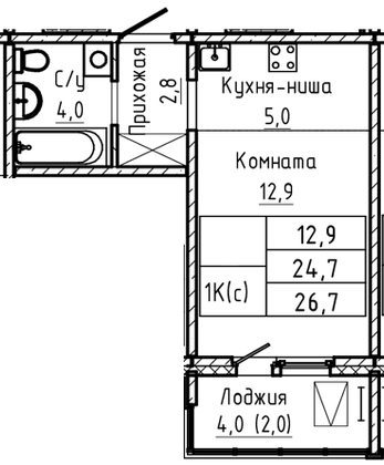 Продажа 1-комнатной квартиры 26,7 м², 10/17 этаж