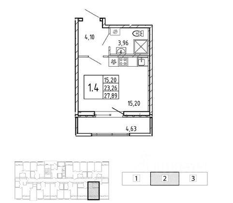 Продажа квартиры-студии 27,9 м², 2/19 этаж