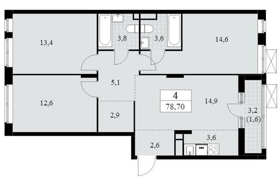 Продажа 4-комнатной квартиры 78,7 м², 6/9 этаж
