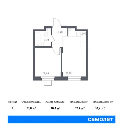 31,8 м², 1-комн. квартира, 15/17 этаж