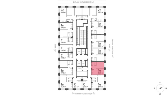 Продажа 1-комнатной квартиры 35,9 м², 21/43 этаж