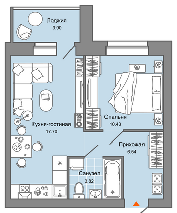 40 м², 2-комн. квартира, 3/7 этаж