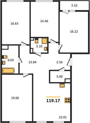 Продажа 4-комнатной квартиры 119,2 м², 6/12 этаж