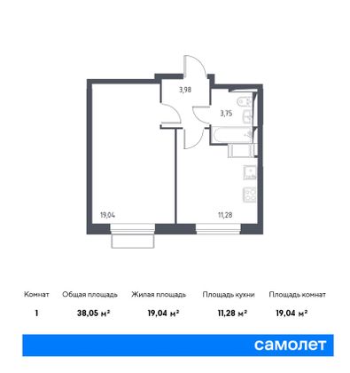 Продажа 1-комнатной квартиры 38 м², 5/25 этаж