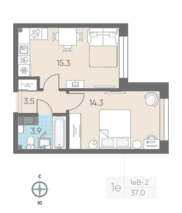 Продажа 1-комнатной квартиры 37 м², 9/11 этаж