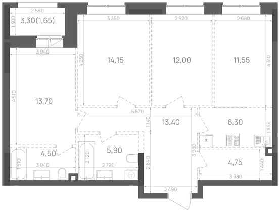 87,9 м², 3-комн. квартира, 14/15 этаж