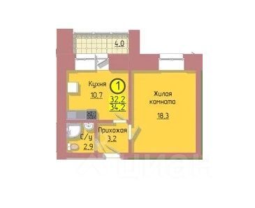 Продажа 1-комнатной квартиры 34,5 м², 1/12 этаж