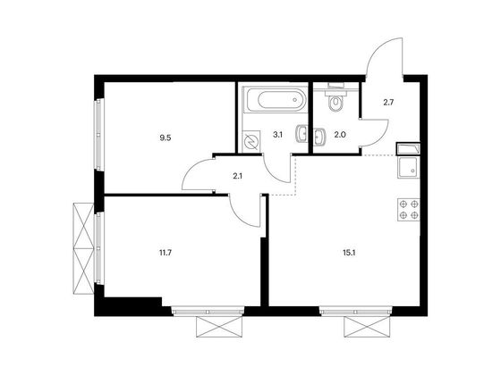 Продажа 2-комнатной квартиры 46,2 м², 4/25 этаж