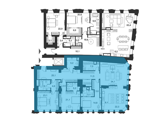Продажа 3-комнатной квартиры 200,7 м², 3/3 этаж
