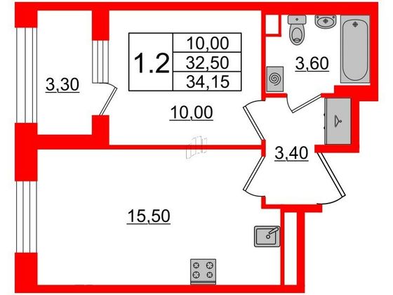 Продажа 1-комнатной квартиры 32,5 м², 4/4 этаж