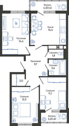 72,5 м², 3-комн. квартира, 8/24 этаж