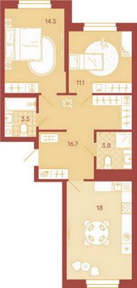 Продажа 2-комнатной квартиры 67,6 м², 8/18 этаж