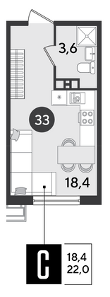 Продажа квартиры-студии 22 м², 5/9 этаж