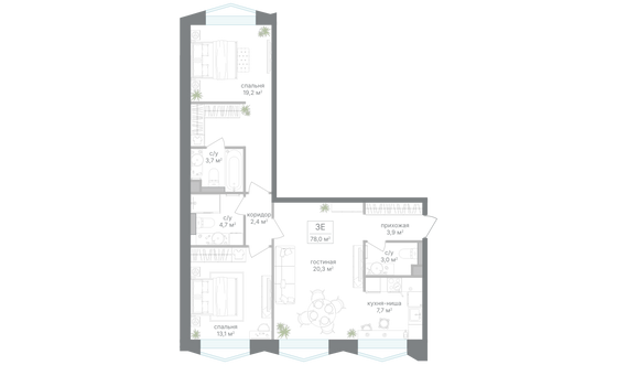 Продажа 2-комнатной квартиры 78 м², 16/17 этаж