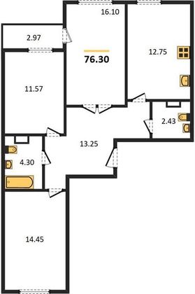 Продажа 3-комнатной квартиры 76,3 м², 5/15 этаж