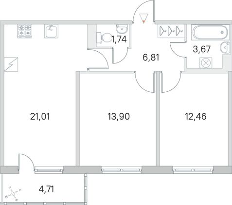 Продажа 2-комнатной квартиры 61 м², 1/5 этаж