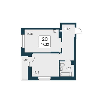 47,3 м², 2-комн. квартира, 2/23 этаж