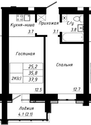 Продажа 2-комнатной квартиры 37,9 м², 8/10 этаж