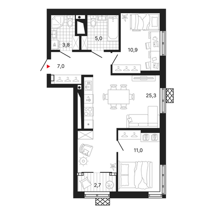 Продажа 2-комнатной квартиры 66,2 м², 7/29 этаж